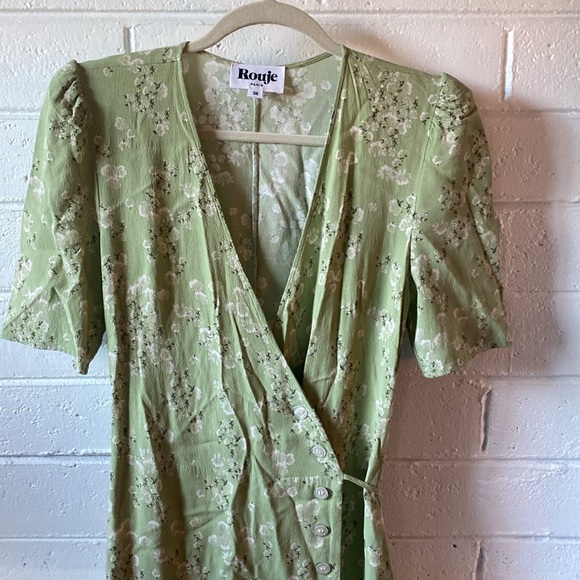 Rouje Green Floral Print Gabin Midi Dress Button Detail 38 Excellent Condition - Picture 4 of 8